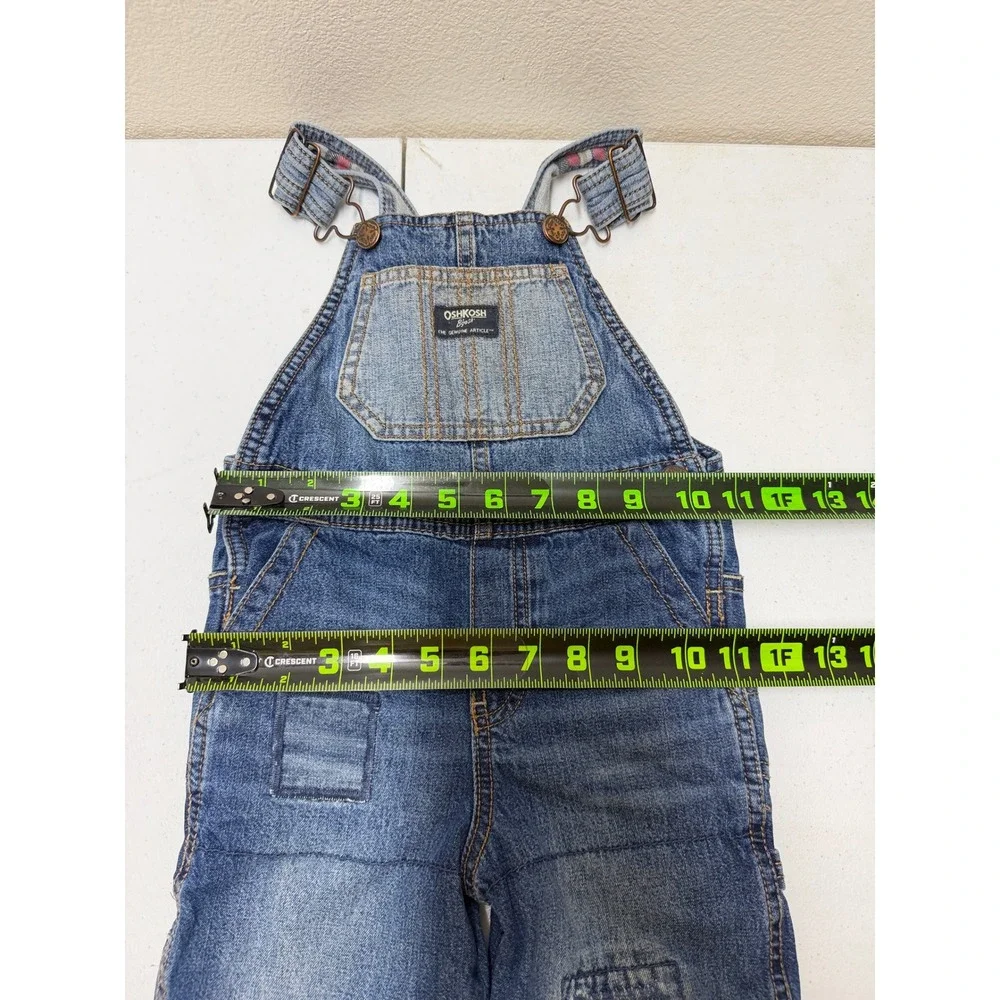 Vintage OshKosh Overalls Toddler Size 2T Flannel Lined Patchwork Denim Logo Blue